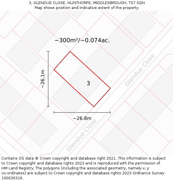 3, GLENDUE CLOSE, NUNTHORPE, MIDDLESBROUGH, TS7 0QN: Plot and title map