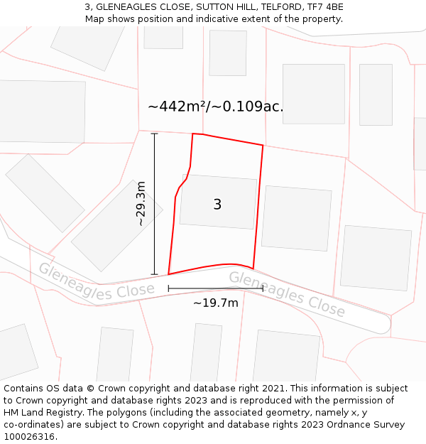 3, GLENEAGLES CLOSE, SUTTON HILL, TELFORD, TF7 4BE: Plot and title map