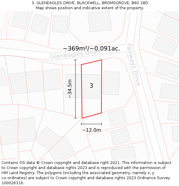 3, GLENEAGLES DRIVE, BLACKWELL, BROMSGROVE, B60 1BD: Plot and title map