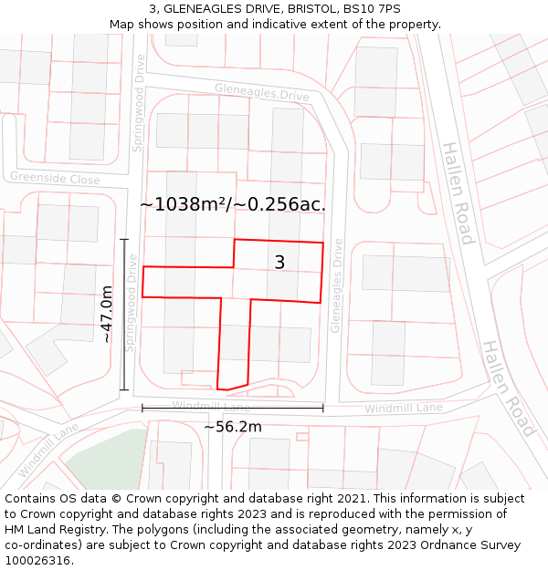 3, GLENEAGLES DRIVE, BRISTOL, BS10 7PS: Plot and title map