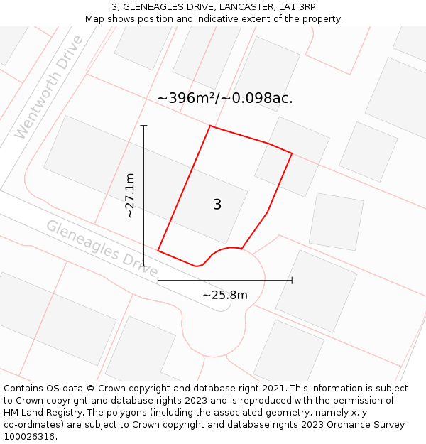 3, GLENEAGLES DRIVE, LANCASTER, LA1 3RP: Plot and title map