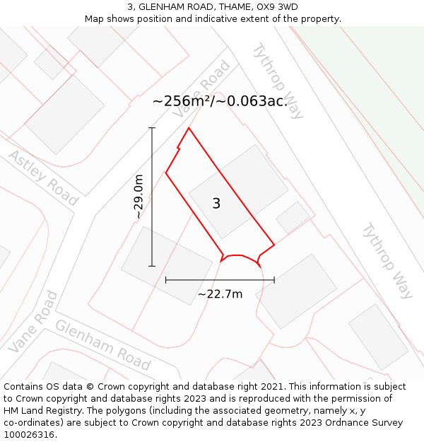 3, GLENHAM ROAD, THAME, OX9 3WD: Plot and title map