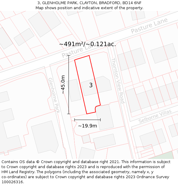 3, GLENHOLME PARK, CLAYTON, BRADFORD, BD14 6NF: Plot and title map