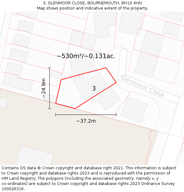 3, GLENMOOR CLOSE, BOURNEMOUTH, BH10 4HN: Plot and title map