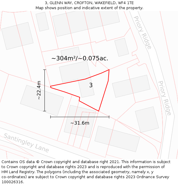 3, GLENN WAY, CROFTON, WAKEFIELD, WF4 1TE: Plot and title map