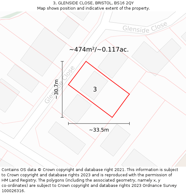 3, GLENSIDE CLOSE, BRISTOL, BS16 2QY: Plot and title map