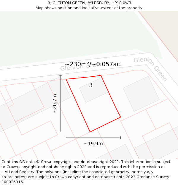 3, GLENTON GREEN, AYLESBURY, HP18 0WB: Plot and title map