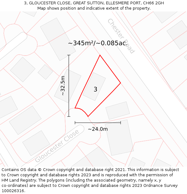 3, GLOUCESTER CLOSE, GREAT SUTTON, ELLESMERE PORT, CH66 2GH: Plot and title map