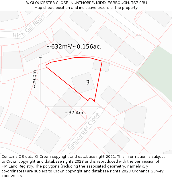 3, GLOUCESTER CLOSE, NUNTHORPE, MIDDLESBROUGH, TS7 0BU: Plot and title map