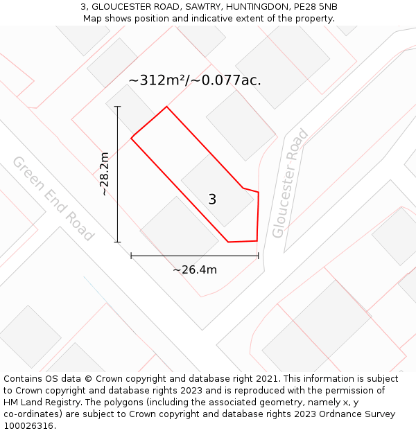 3, GLOUCESTER ROAD, SAWTRY, HUNTINGDON, PE28 5NB: Plot and title map