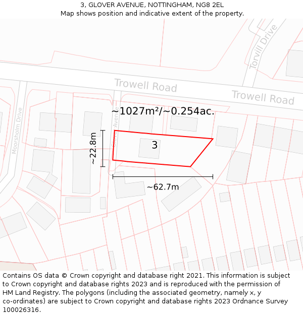 3, GLOVER AVENUE, NOTTINGHAM, NG8 2EL: Plot and title map