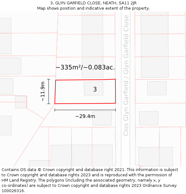 3, GLYN GARFIELD CLOSE, NEATH, SA11 2JR: Plot and title map