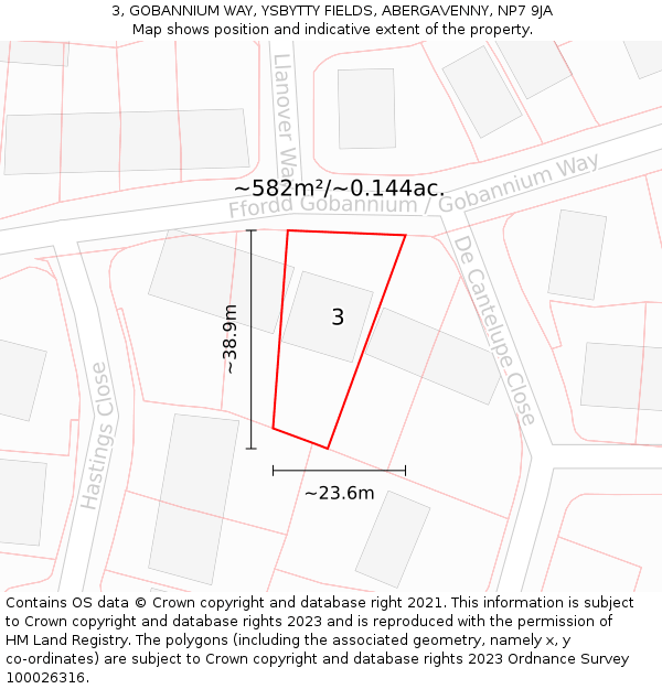 3, GOBANNIUM WAY, YSBYTTY FIELDS, ABERGAVENNY, NP7 9JA: Plot and title map