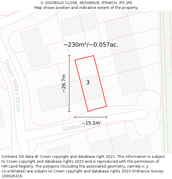 3, GODBOLD CLOSE, KESGRAVE, IPSWICH, IP5 2FE: Plot and title map
