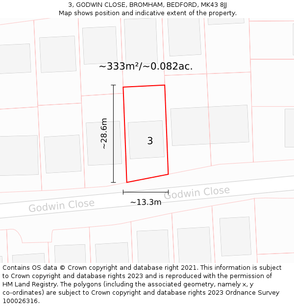 3, GODWIN CLOSE, BROMHAM, BEDFORD, MK43 8JJ: Plot and title map