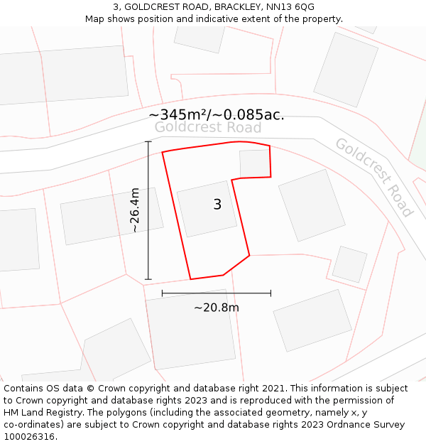 3, GOLDCREST ROAD, BRACKLEY, NN13 6QG: Plot and title map