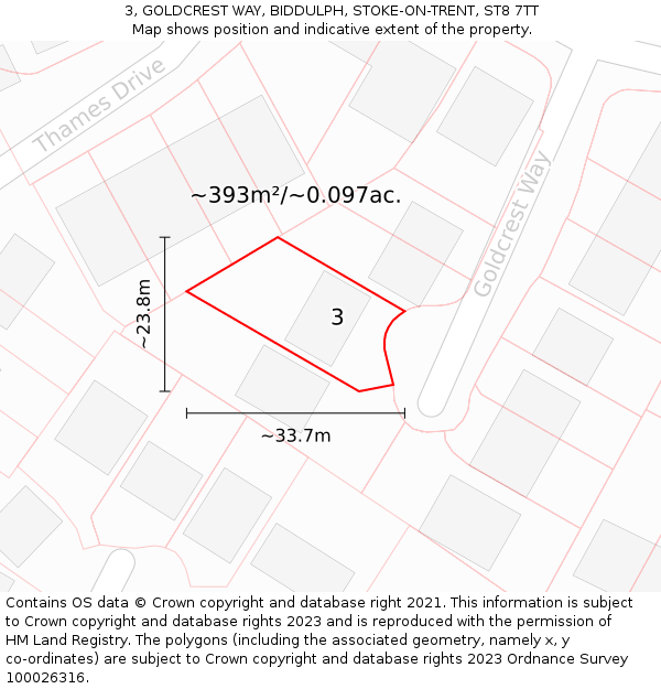 3, GOLDCREST WAY, BIDDULPH, STOKE-ON-TRENT, ST8 7TT: Plot and title map