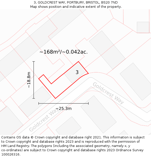 3, GOLDCREST WAY, PORTBURY, BRISTOL, BS20 7ND: Plot and title map
