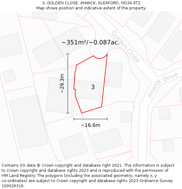 3, GOLDEN CLOSE, ANWICK, SLEAFORD, NG34 9TZ: Plot and title map