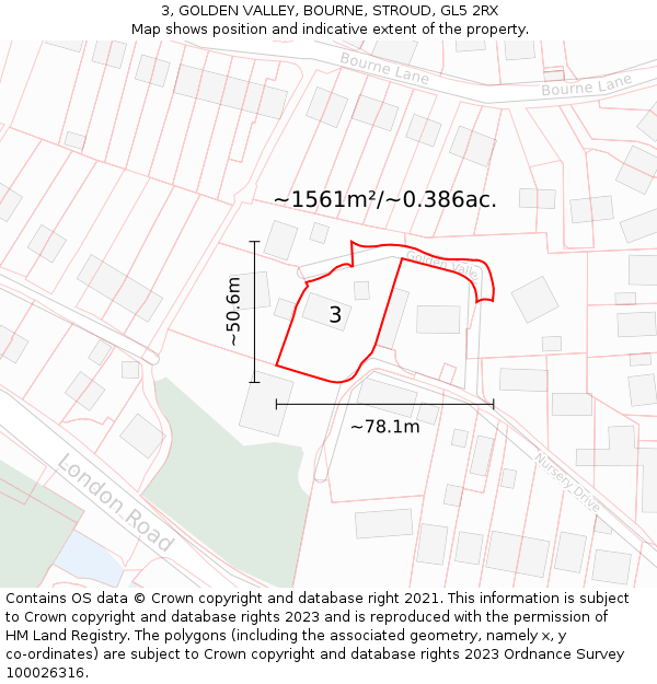 3, GOLDEN VALLEY, BOURNE, STROUD, GL5 2RX: Plot and title map