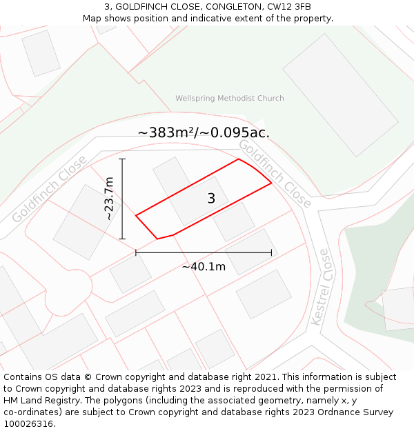 3, GOLDFINCH CLOSE, CONGLETON, CW12 3FB: Plot and title map