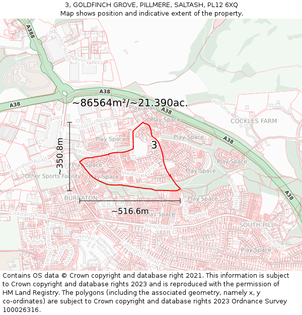 3, GOLDFINCH GROVE, PILLMERE, SALTASH, PL12 6XQ: Plot and title map