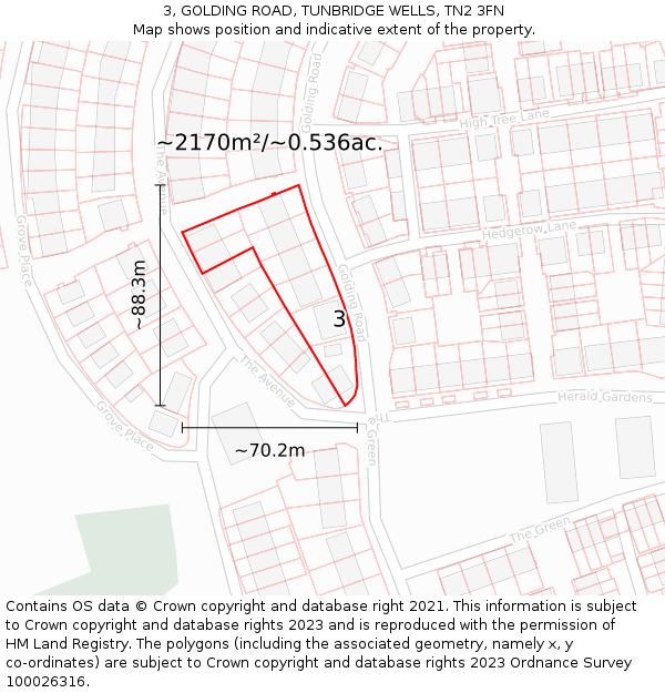 3, GOLDING ROAD, TUNBRIDGE WELLS, TN2 3FN: Plot and title map