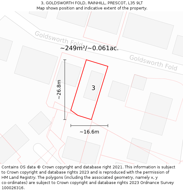 3, GOLDSWORTH FOLD, RAINHILL, PRESCOT, L35 9LT: Plot and title map