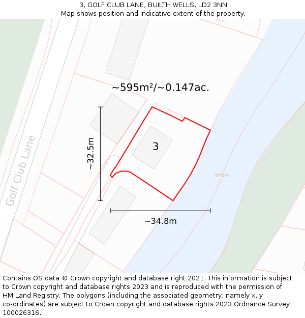 3, GOLF CLUB LANE, BUILTH WELLS, LD2 3NN: Plot and title map