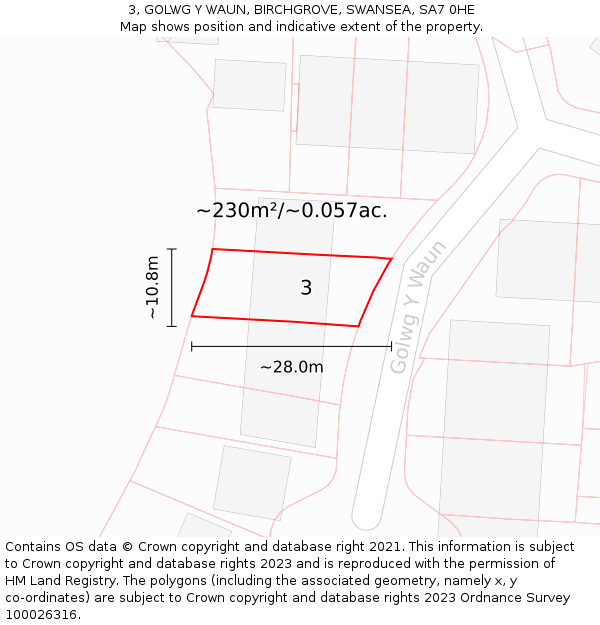3, GOLWG Y WAUN, BIRCHGROVE, SWANSEA, SA7 0HE: Plot and title map