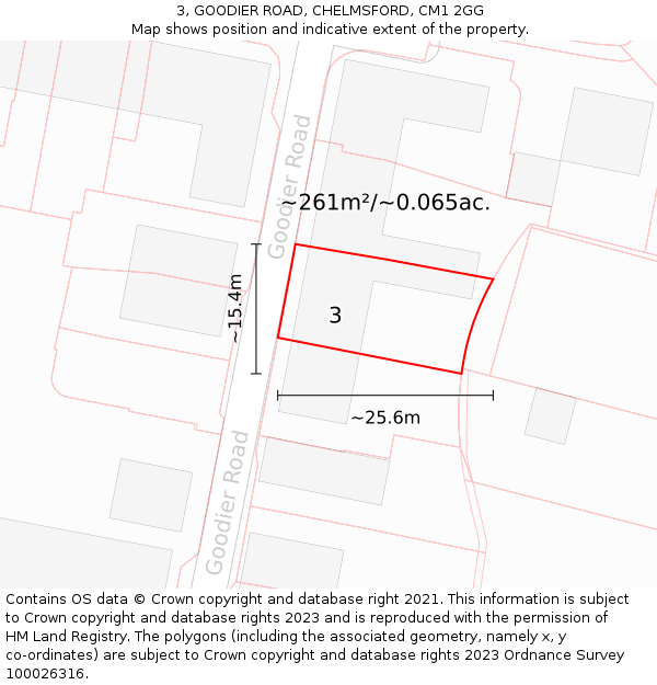 3, GOODIER ROAD, CHELMSFORD, CM1 2GG: Plot and title map