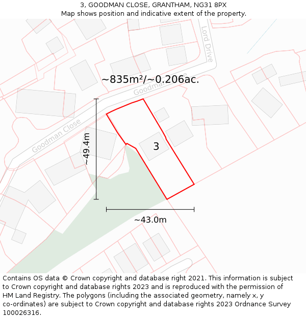 3, GOODMAN CLOSE, GRANTHAM, NG31 8PX: Plot and title map