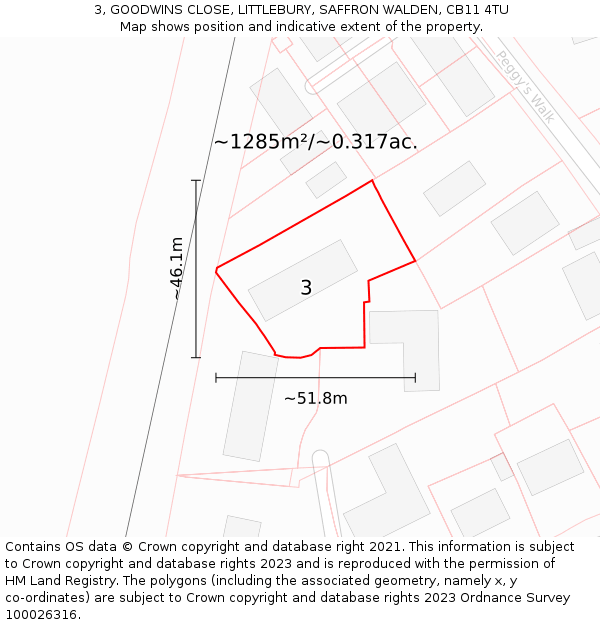 3, GOODWINS CLOSE, LITTLEBURY, SAFFRON WALDEN, CB11 4TU: Plot and title map