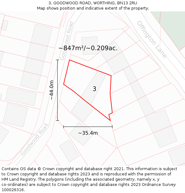 3, GOODWOOD ROAD, WORTHING, BN13 2RU: Plot and title map