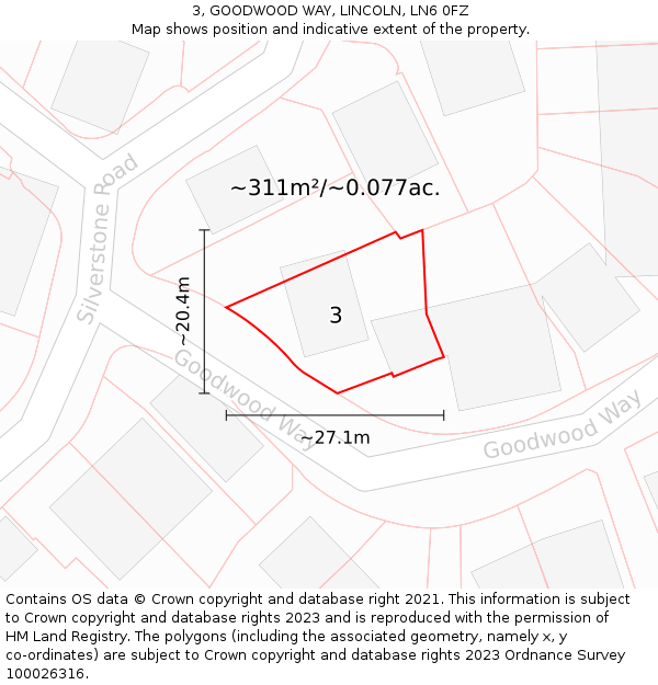 3, GOODWOOD WAY, LINCOLN, LN6 0FZ: Plot and title map