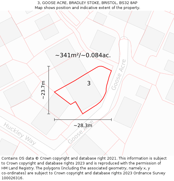 3, GOOSE ACRE, BRADLEY STOKE, BRISTOL, BS32 8AP: Plot and title map
