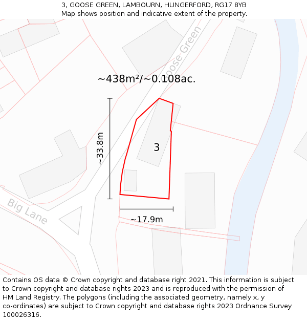3, GOOSE GREEN, LAMBOURN, HUNGERFORD, RG17 8YB: Plot and title map