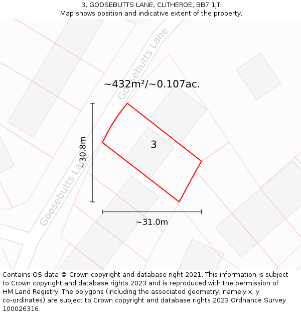 3, GOOSEBUTTS LANE, CLITHEROE, BB7 1JT: Plot and title map