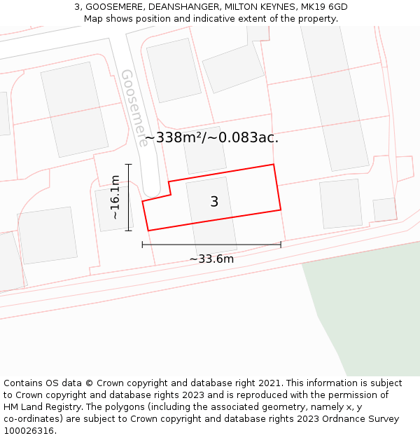 3, GOOSEMERE, DEANSHANGER, MILTON KEYNES, MK19 6GD: Plot and title map
