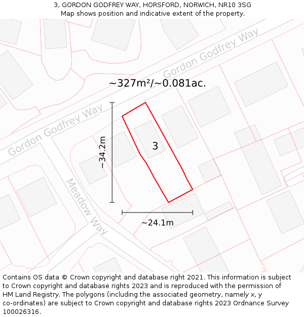 3, GORDON GODFREY WAY, HORSFORD, NORWICH, NR10 3SG: Plot and title map
