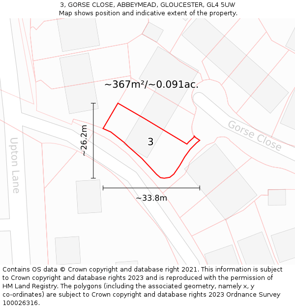 3, GORSE CLOSE, ABBEYMEAD, GLOUCESTER, GL4 5UW: Plot and title map