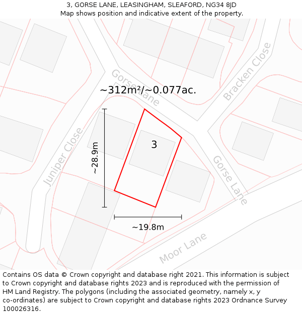 3, GORSE LANE, LEASINGHAM, SLEAFORD, NG34 8JD: Plot and title map