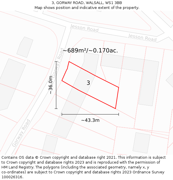 3, GORWAY ROAD, WALSALL, WS1 3BB: Plot and title map