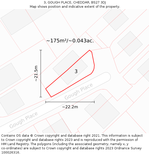 3, GOUGH PLACE, CHEDDAR, BS27 3DJ: Plot and title map