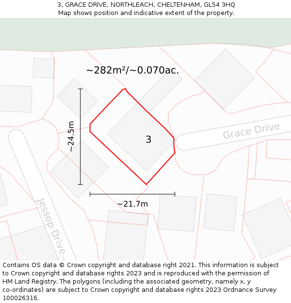 3, GRACE DRIVE, NORTHLEACH, CHELTENHAM, GL54 3HQ: Plot and title map