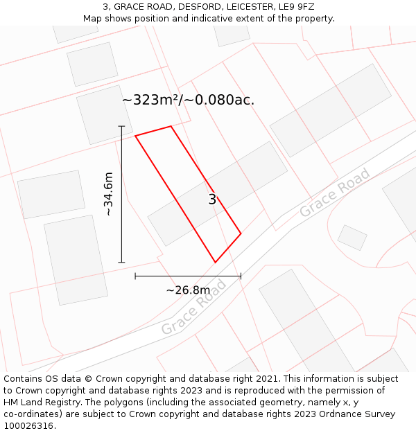 3, GRACE ROAD, DESFORD, LEICESTER, LE9 9FZ: Plot and title map
