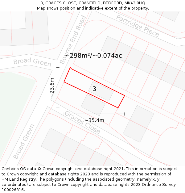 3, GRACES CLOSE, CRANFIELD, BEDFORD, MK43 0HQ: Plot and title map