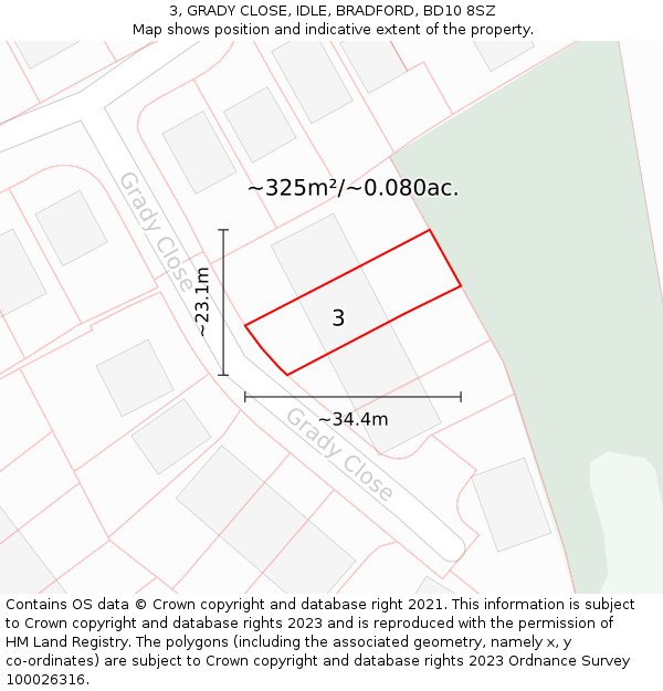 3, GRADY CLOSE, IDLE, BRADFORD, BD10 8SZ: Plot and title map