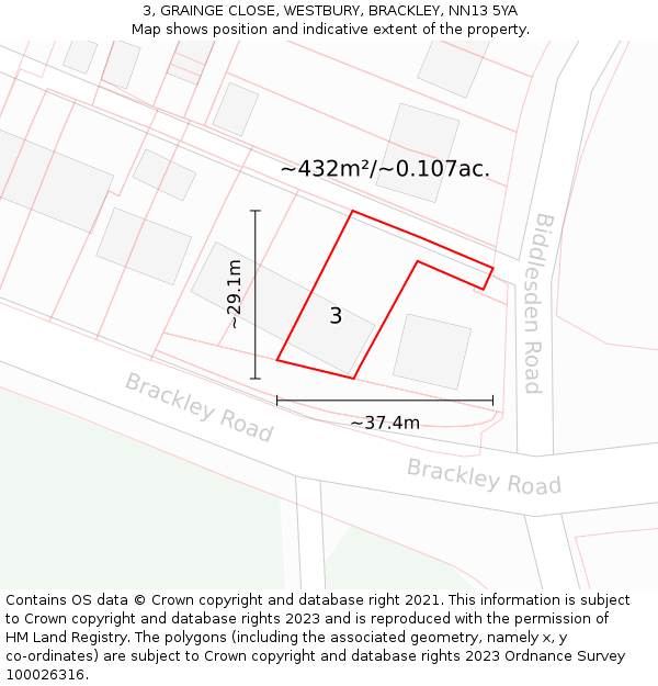 3, GRAINGE CLOSE, WESTBURY, BRACKLEY, NN13 5YA: Plot and title map