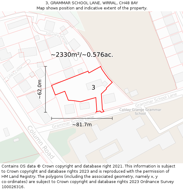 3, GRAMMAR SCHOOL LANE, WIRRAL, CH48 8AY: Plot and title map